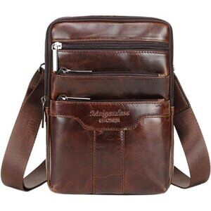 Small Leather Sling Shoulder Bag Messenger Pack for Men Women Outdoor Travel